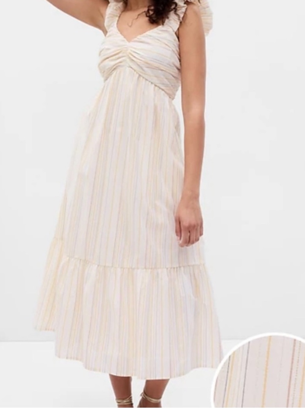 GAP Ruched Tiered Shimmer Stripe Maxi Dress